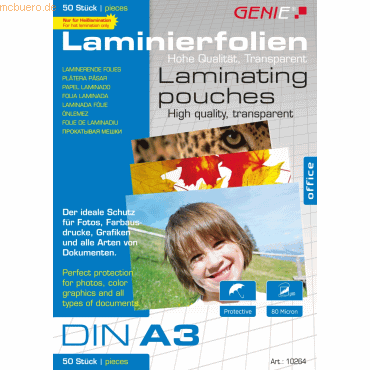 Genie Laminiertaschen A3 80 mic. VE=50 Stück von Genie