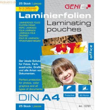 Genie Laminiertaschen A4 80 mic. VE=25 Stück von Genie