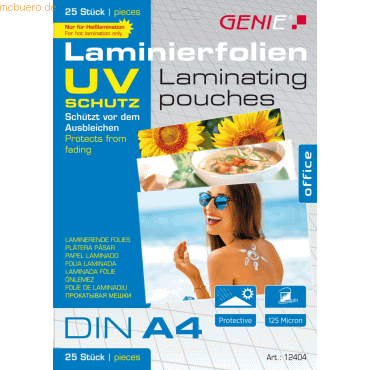 Genie Laminiertaschen A4 UV-SAFE 125 mic. VE=25 Stück Genie Laminiertaschen A4 UV-SAFE 125 mic. VE=25 Stück von Genie