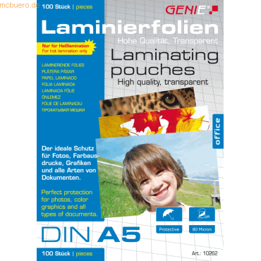 Genie Laminiertaschen A5 80 mic. VE=100 Stück Genie Laminiertaschen A5 80 mic. VE=100 Stück von Genie