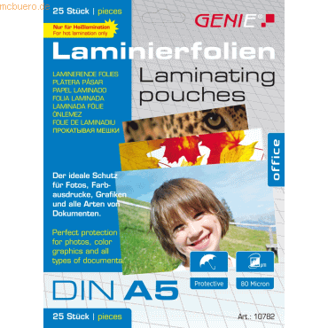 Genie Laminiertaschen A5 80 mic. VE=25 Stück Genie Laminiertaschen A5 80 mic. VE=25 Stück von Genie