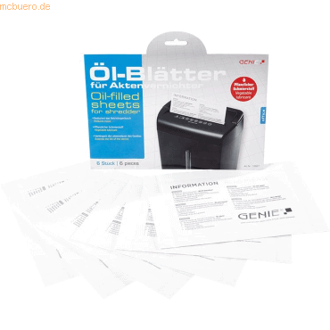 Genie Ölpflege Papier für Aktenvernichter VE=6 Blatt Genie Ölpflege Papier für Aktenvernichter VE=6 Blatt von Genie