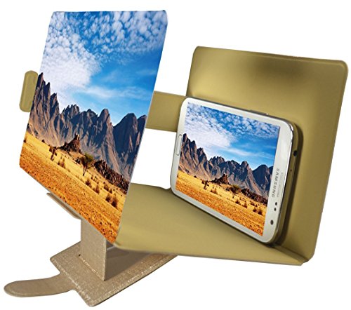 Universal tragbarer Falten Smartphone 3D Screen Magnifier für alle Smartphone Arten. Smartphone Bildschirm Vergrößerungslupe mit 3D Effekt. Gold von Genieforce