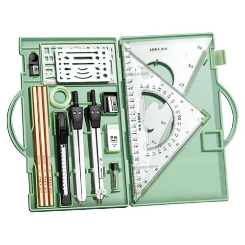 Genikeer Geometrie Set - Zirkel Und Winkelmesser Set | Metalllineale Und Zirkel Geometrie Kit | Zeichenset Mit Zeichenstiften, Kompass, Dreieckslineal Für Präzise Messungen, Zeichenzubehör von Genikeer