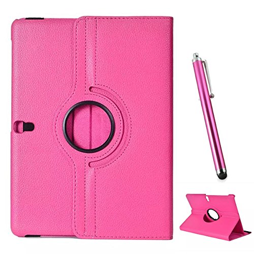 geniusmall 360 ° Rotation PU Decke Leder für Displayschutz Case Samsung Galaxy Tab S 10.5 SM + T800 Stoff Reiniger + Stift hot pink von GeniusMALL