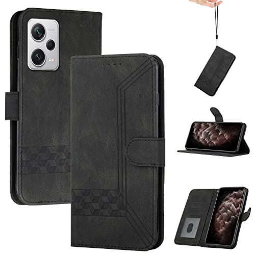 Genlision Handyhülle Kompatibel Mit REDMI Note 12 GLOBAL/Poco X5,Premium PU Leder Schutzhülle Abdeckung,TPU-Innenschale,Magnetverschluss,Standfunktion, Kartenschlitz-Schwarz von Genlision