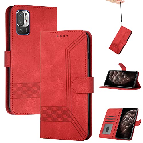 Genlision Handyhülle Kompatibel Mit Redmi Note 10 5G/Redmi Note 10T 5G,Premium PU Leder Schutzhülle Abdeckung,TPU-Innenschale,Magnetverschluss,Standfunktion, Kartenschlitz-rot von Genlision