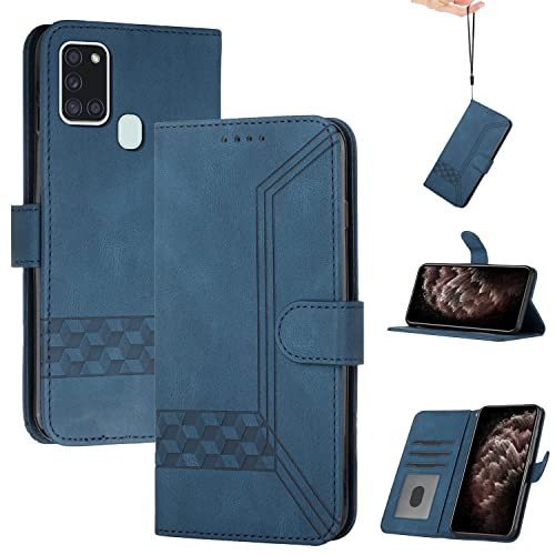 Genlision Handyhülle Kompatibel Mit Samsung Galaxy A21S,Premium PU Leder Schutzhülle Abdeckung,TPU-Innenschale,Magnetverschluss,Standfunktion, Kartenschlitz-Blau von Genlision