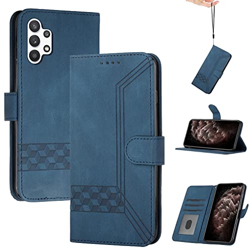 Genlision Handyhülle Kompatibel Mit Samsung Galaxy A32 5G,Premium PU Leder Schutzhülle Abdeckung,TPU-Innenschale,Magnetverschluss,Standfunktion, Kartenschlitz-Blau von Genlision