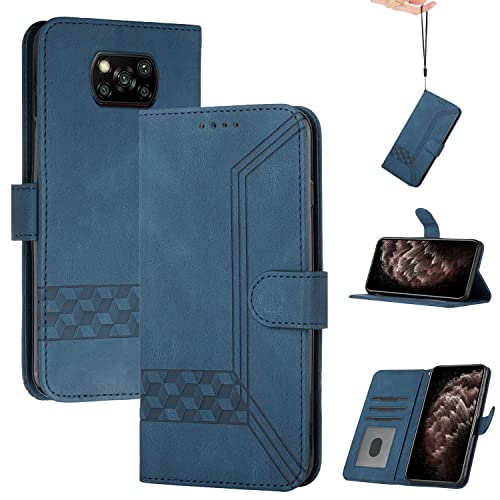 Genlision Handyhülle Kompatibel Mit Xiaomi Poco X3/Poco X3 Pro/Poco X3 NFC,Premium PU Leder Schutzhülle Abdeckung,TPU-Innenschale,Magnetverschluss,Standfunktion, Kartenschlitz-Blau von Genlision