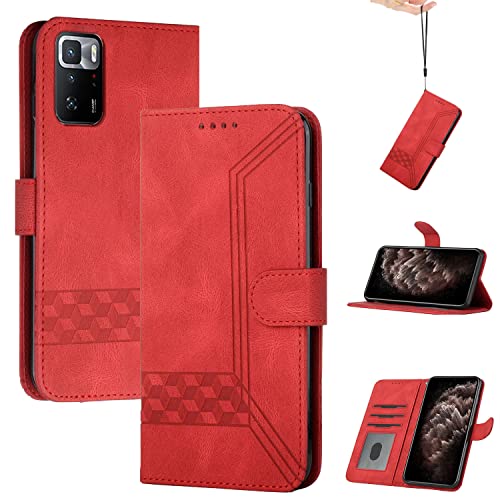 Genlision Handyhülle Kompatibel Mit Xiaomi Poco X3 GT/Note10 Pro 5G,Premium PU Leder Schutzhülle Abdeckung,TPU-Innenschale,Magnetverschluss,Standfunktion, Kartenschlitz-rot von Genlision