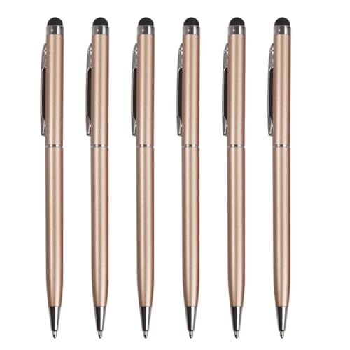 6 Stück 2-in-1 Stylus/Kugelschreiber Universal Kapazitiver Touch Pen für Touchscreen iPhone iPad Handy (6 Stück Gold) von Genmoral