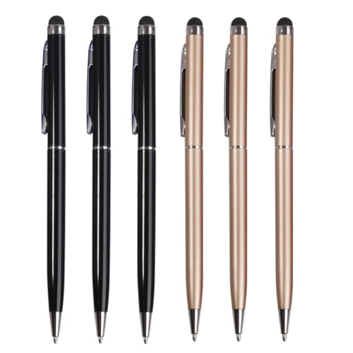 6 Stück 2-in-1 Stylus/Kugelschreiber Universal Kapazitiver Touch Pen für Touchscreen iPhone iPad Handy (insgesamt 6 Stück (Schwarz + Gold)) von Genmoral