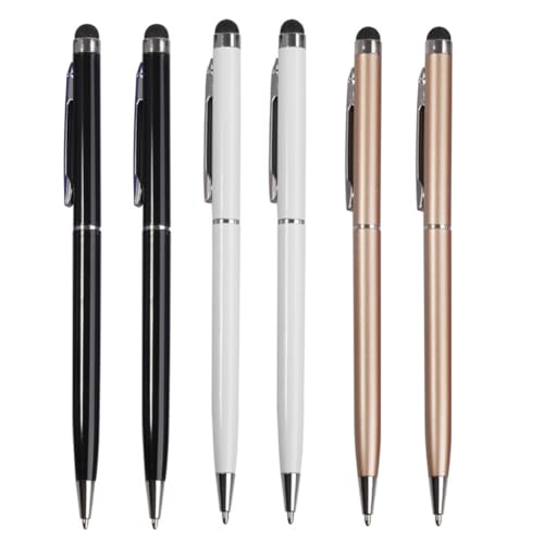 6 Stück 2-in-1 Stylus/Kugelschreiber Universal Kapazitiver Touch Pen für Touchscreen iPhone iPad Handy (insgesamt 6 Stück (Schwarz + Weiß + Gold)) von Genmoral