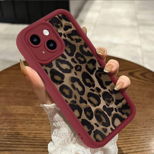 Genmoral Kompatibel mit iPhone 16 Pro Max 6.7 Zoll Matt Hülle, Leopard Muster stoßfest, Weiche TPU Schutzhülle Gepard Case für Damen und Mädchen, Kratzfeste Handyhülle Wein Rot von Genmoral