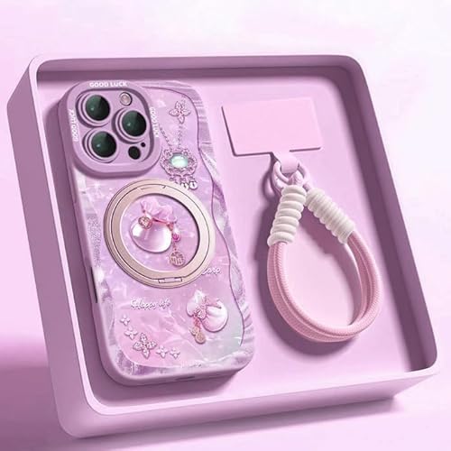 Genmoral Schutzhülle für iPhone 16 Plus, 17,5 cm (6,7 Zoll), Blumenmuster, Glücksbringer, mit Ringständer und Umhängeband, stoßfest, kratzfest, TPU, für Damen und Mädchen, Rosa von Genmoral