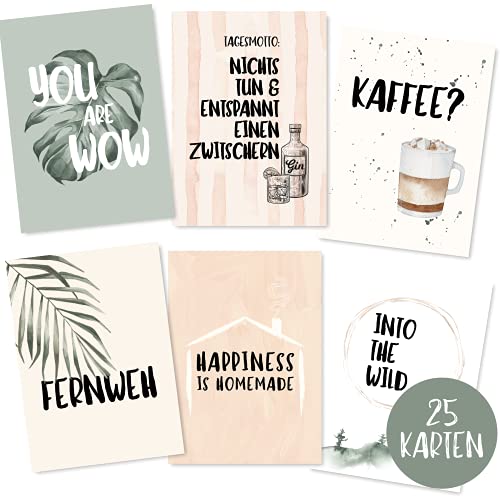 25er Postkarten Set mit schönen Sprüchen - Grußkarten Set mit Sprüchen über Liebe, Motivation, Familie und Freundschaft - Postkarten Sprüche - Spruchkarten Lebensweisheiten - Karten als Geschenk von Gentle North