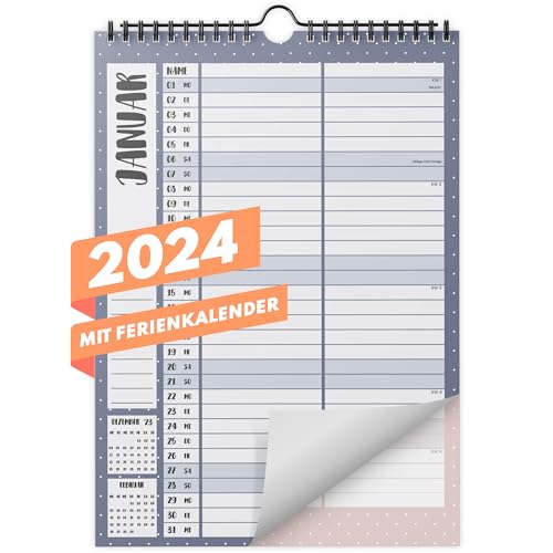 Kalender 2024 Wandkalender (Monatskalender im A4 Hochformat) - Monatskalender 2024 für das ganze Jahr von Januar bis Dezember mit Ferienübersicht - Ideal als Paarkalender oder Familienplaner von Gentle North