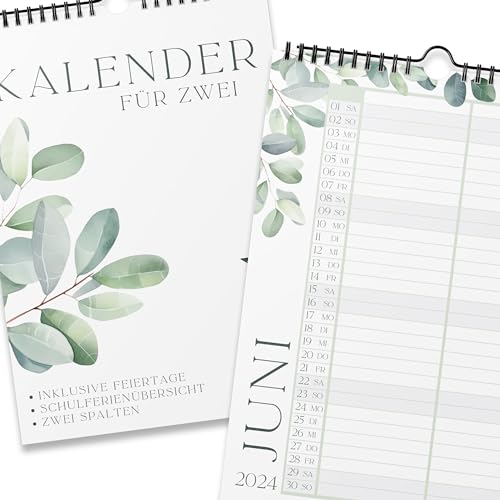 Kalender 2024 Wandkalender (Monatskalender im A4 Hochformat) - Monatskalender 2024 für das ganze Jahr von Januar bis Dezember mit Ferienübersicht - Ideal als Paarkalender oder Familienplaner von Gentle North