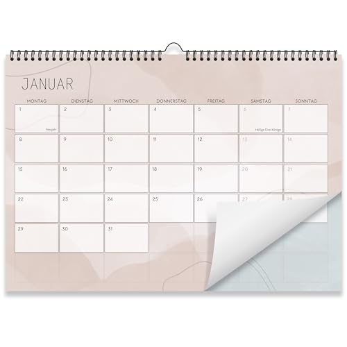 Kalender 2024 Wandkalender (Monatskalender im A4 Querformat) - Monatskalender 2024 für das ganze Jahr von Januar bis Dezember mit Ferienübersicht - Ideal als Paarkalender oder Familienplaner von Gentle North