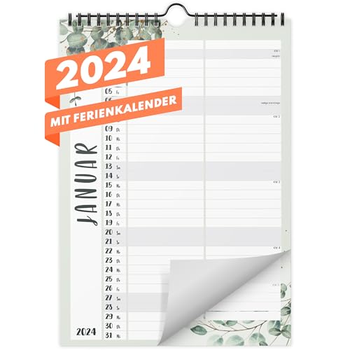 Planer für Zwei (Wandkalender 2024 mit 2 Spalten im A4 Format) - Partnerkalender für Paar - Paarkalender - Kalender zum Aufhängen für zwei Personen (ganzes Jahr) - Eucalyptus von Gentle North