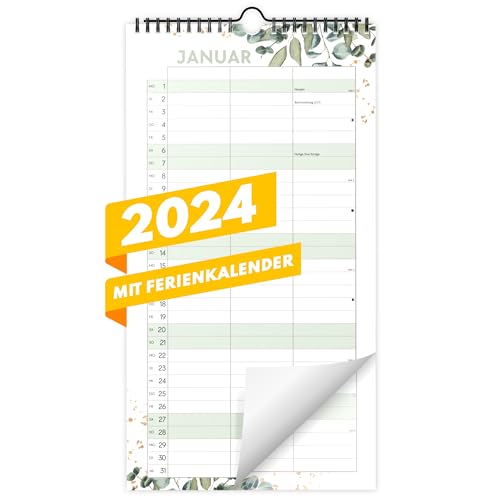 Planer für Zwei (Wandkalender 2024 mit 3 Spalten 21x40cm) - Partnerkalender für Paar - Paarkalender mit drei Spalten - Kalender zum Aufhängen für zwei Personen (ganzes Jahr 2024) - Eukalyptus von Gentle North