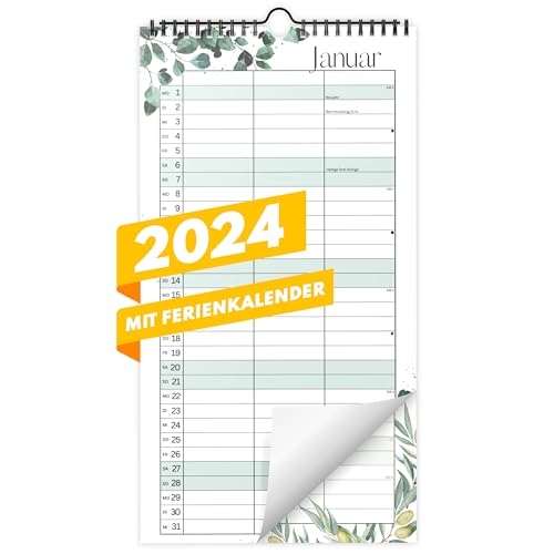 Planer für Zwei (Wandkalender 2024 mit 3 Spalten 21x40cm) - Partnerkalender für Paar - Paarkalender mit drei Spalten - Kalender zum Aufhängen für zwei Personen (ganzes Jahr 2024) - Greenery von Gentle North