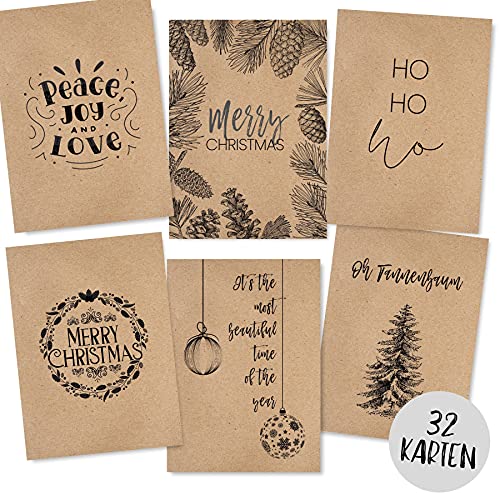 Weihnachtskarten Set (32 Stück) mit unterschiedlichen Motiven - A6, für Weihnachten - Eine Christmas Postkarte für jeden deiner Liebsten - Coole Weihnachtspostkarten mit und ohne Sprüche von Gentle North