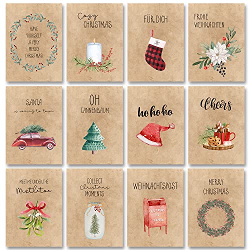 Weihnachtskarten Set (32 Stück) mit unterschiedlichen Motiven - A6, für Weihnachten - Eine Christmas Postkarte für jeden deiner Liebsten - Coole Weihnachtspostkarten mit und ohne Sprüche von Gentle North