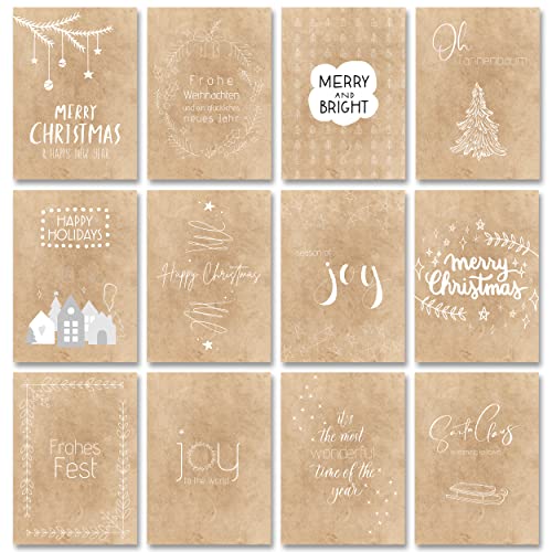 Weihnachtskarten Set (32 Stück) mit unterschiedlichen Motiven - A6 Postkarten für Weihnachten - Eine Christmas Postkarte für jeden deiner Liebsten - Coole Weihnachtspostkarten mit und ohne Sprüche von Gentle North