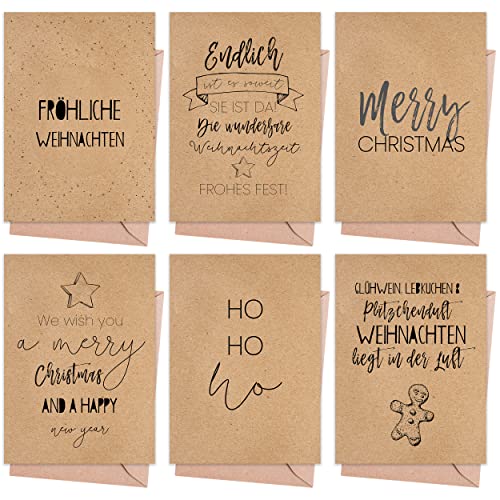 Weihnachtskarten mit Umschlag Set (12 Stück) - A6 Klappkarten für Weihnachten - Christmas Postkarte mit Umschlägen für deine Weihnachtsgrüße - Coole Weihnachtspostkarten mit und ohne Sprüche von Gentle North