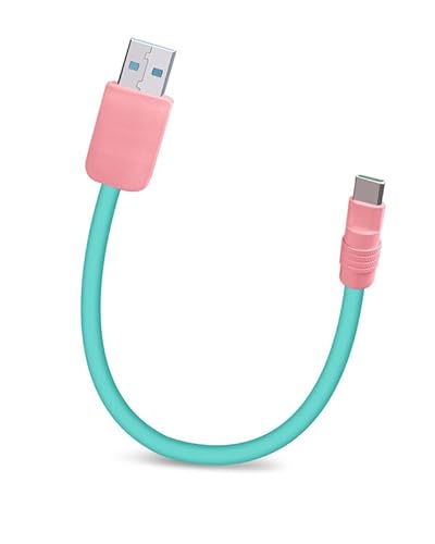 Color Block Chubby – Powerbank-freundliches Kabel, kurzes Schnellladekabel, USB-Ladekabel mit Typ-C, Mikro-Port-Anschlüsse für Handy, Tablets, Hellblau + Hellrosa, USB-A auf Typ-C, 2,4 m von GentsStride