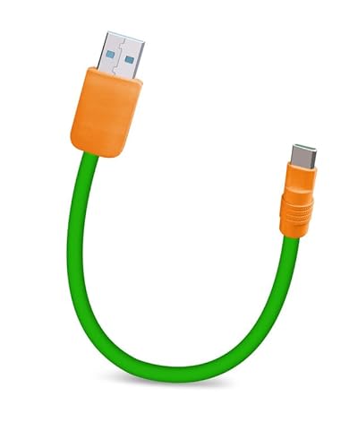 Color Block Chubby – Powerbank-freundliches Kabel, kurzes Schnellladekabel, USB-Ladekabel mit Typ-C, Mikro-Port-Anschlüssen für Handy, Tablets, Grün + Orange, USB-A auf Typ-C, 2,4 m von GentsStride