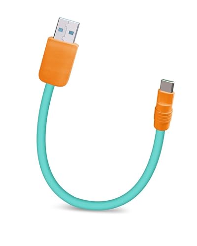 Color Block Chubby – Powerbank-freundliches Kabel, kurzes Schnellladekabel, USB-Ladekabel mit Typ-C, Mikro-Port-Anschlüssen für Handy, Tablets, Hellblau + Hellorange, USB-A auf Typ-C, 2,4 m von GentsStride