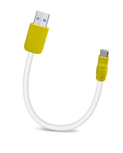 Color Block Chubby – Powerbank-freundliches Kabel, kurzes Schnellladekabel, USB-Ladekabel mit Typ-C, Mikro-Port-Anschlüssen für Handy, Tablets, Weiß + Gelb, USB-A auf Typ-C, 4 m von GentsStride