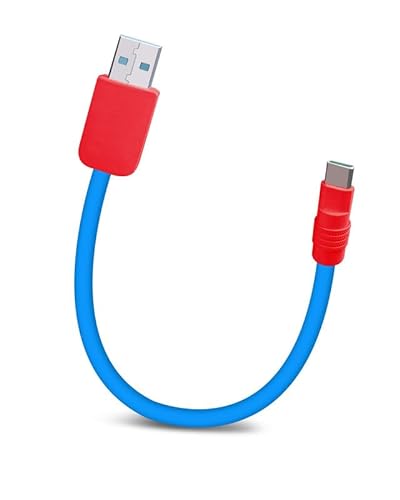 GentsStride Color Block Chubby – Powerbank-freundliches Kabel, kurzes Schnellladekabel, USB-Ladekabel mit Typ-C, Mikro-Port-Anschlüssen für Handy, Tablets, Blau + Rot, USB-A auf Typ-C, 4 m von GentsStride