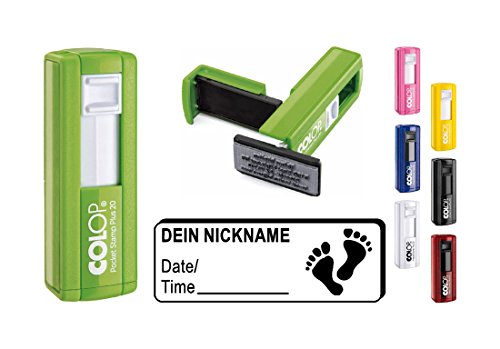 Geocachingstempel Pocketstempel « FÜSSE » Abdruckgröße ca. 37 x 14 mm - mit persönlichem Cachernamen/Nicknamen Geocaching Stempel Füße Fußspuren von Geocaching Stempel