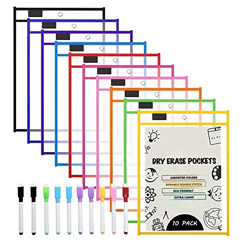 Geofray Trocken Abwischbare HüLlen, (10 Pack) A4 Papier Job Ticket Halter, Wiederverwendbare Trocken Abwischbare BläTter für Klassenzimmer ArbeitsbläTter von Geofray