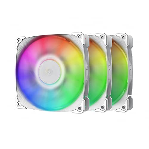 Geometric Future Squama 2501 RGB-PWM-Lüfter – 120 mm – 3er-Pack – hohe Leistung – 5 V, 3-polig adressierbares RGB – 4-poliger PWM – mit Controller – Weiß – (GEO-S2501W-3) von Geometric Future