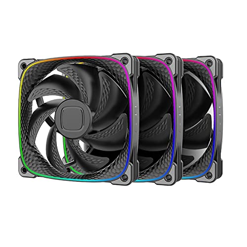 Geometric Future Squama 2503 adressierbarer RGB-PWM-Lüfter - 120 mm - 3er-Pack - Leistung und leise Balance - Dual-Beleuchtungsschleife - 4-Pin-PWM - mit Controller – Schwarz (GEO-S2503B-3) von Geometric Future
