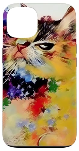 Bunte abstrakte Katze – lebendiges, künstlerisches Katzen-Design Hülle für iPhone 13 von Geonetiqué Designs