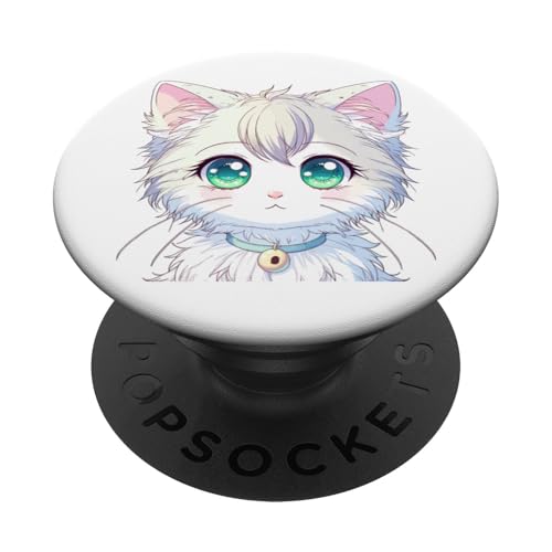 Kawaii Anime Katze Kunst, niedliche große Augen Kätzchen Illustration PopSockets Klebender PopGrip von Geonetiqué Designs