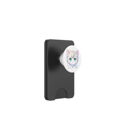 Kawaii Anime Katze Kunst, niedliche große Augen Kätzchen Illustration PopSockets PopWallet für MagSafe von Geonetiqué Designs