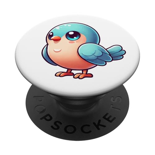 Niedlicher blauer Vogel Kawaii-Kunst, skurrile Pastell-Vogel-Cartoon PopSockets Klebender PopGrip von Geonetiqué Designs