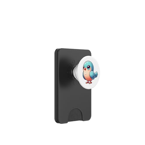 Niedlicher blauer Vogel Kawaii-Kunst, skurrile Pastell-Vogel-Cartoon PopSockets PopWallet für MagSafe von Geonetiqué Designs