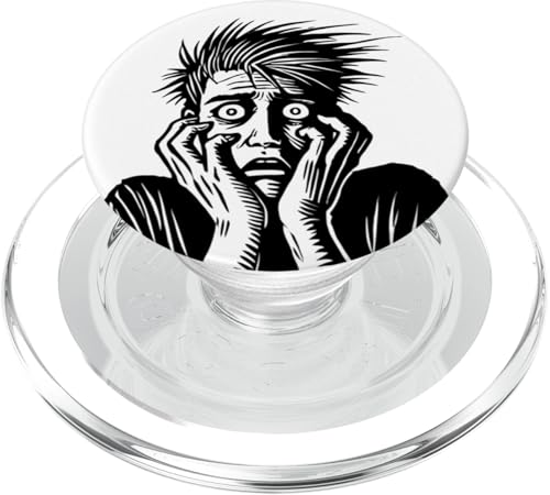 Screaming Face Art, gotische Linienführung mit Horrorausdruck PopSockets PopGrip für MagSafe von Geonetiqué Designs