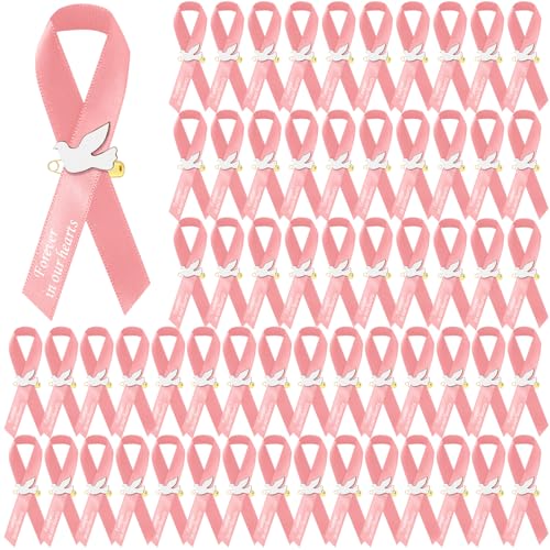 50 Stück Taubenbeerdigungsbänder, Gedenkband, Beerdigungsnadeln, klassischer Gedenkdienst, Respektband, Schleife mit Sicherheitsnadeln und Taube für Trauer, Gedenktag, Veranstaltung (Rosa) von Geosar