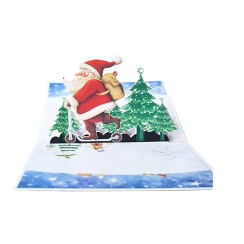 3D-Pop-Up-Weihnachtskarten, Weihnachtsgrußkarten, Partyeinladungen, Geschenke, Neujahrsgrußkarte, Jubiläumsgeschenke, Postkarte (Color : Santa Scooter) von GerRit