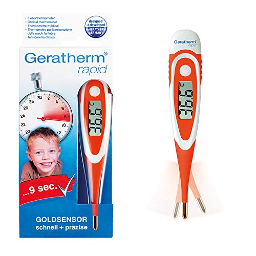 GERATHERM rapid Fieberthermometer/Digitales Thermometer/Fieberthermometer mit flexibler Goldspitze, antiallergisch/extra schnelle Messung in 9 Sekunden/Geeignet für Kinder von Geratherm