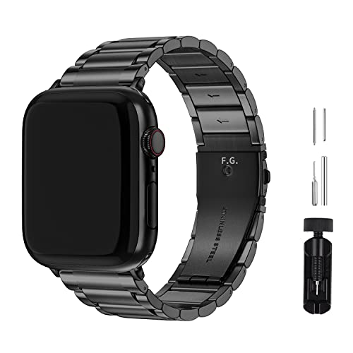 GerbGorb Apple Watch 3 Armband 42mm Kompatibel mit Apple Watch 3 2 1 42mm Armband Rostfreier Edelstahl Ersatzband Metall Armband Damen Herren Schwarz von GerbGorb